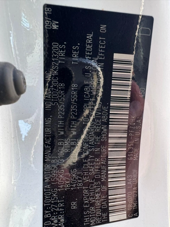 Toyota Sienna, 2018, 3.5