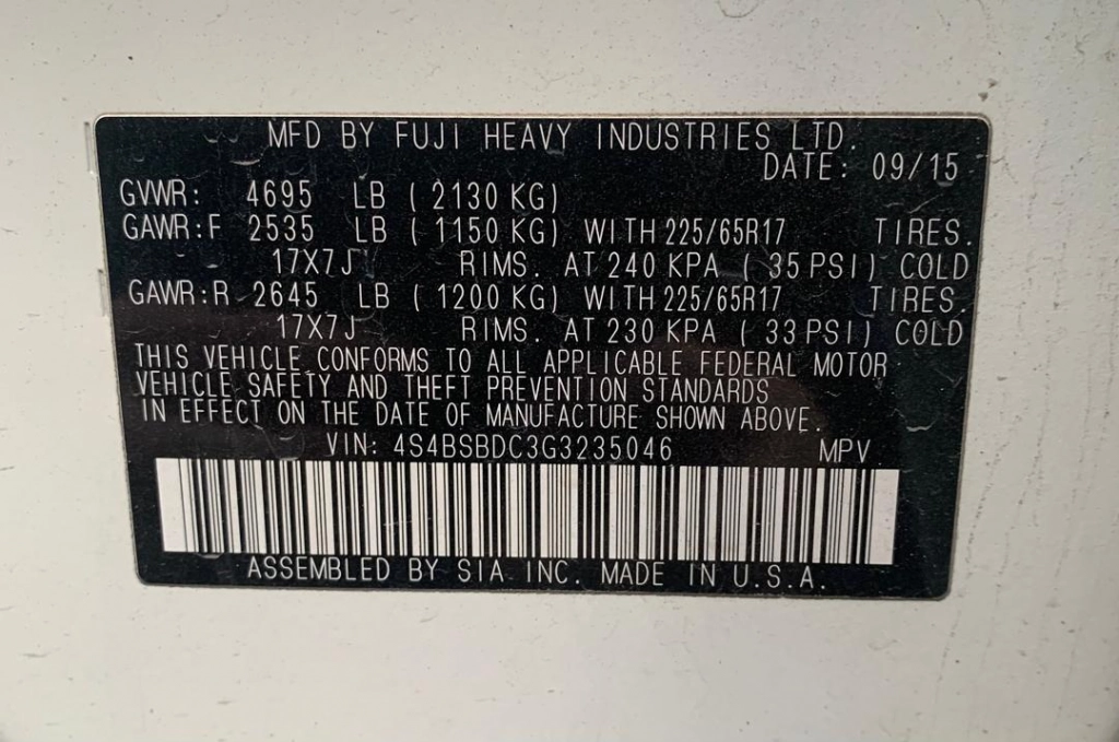 Subaru Outback, 2015, 2.5